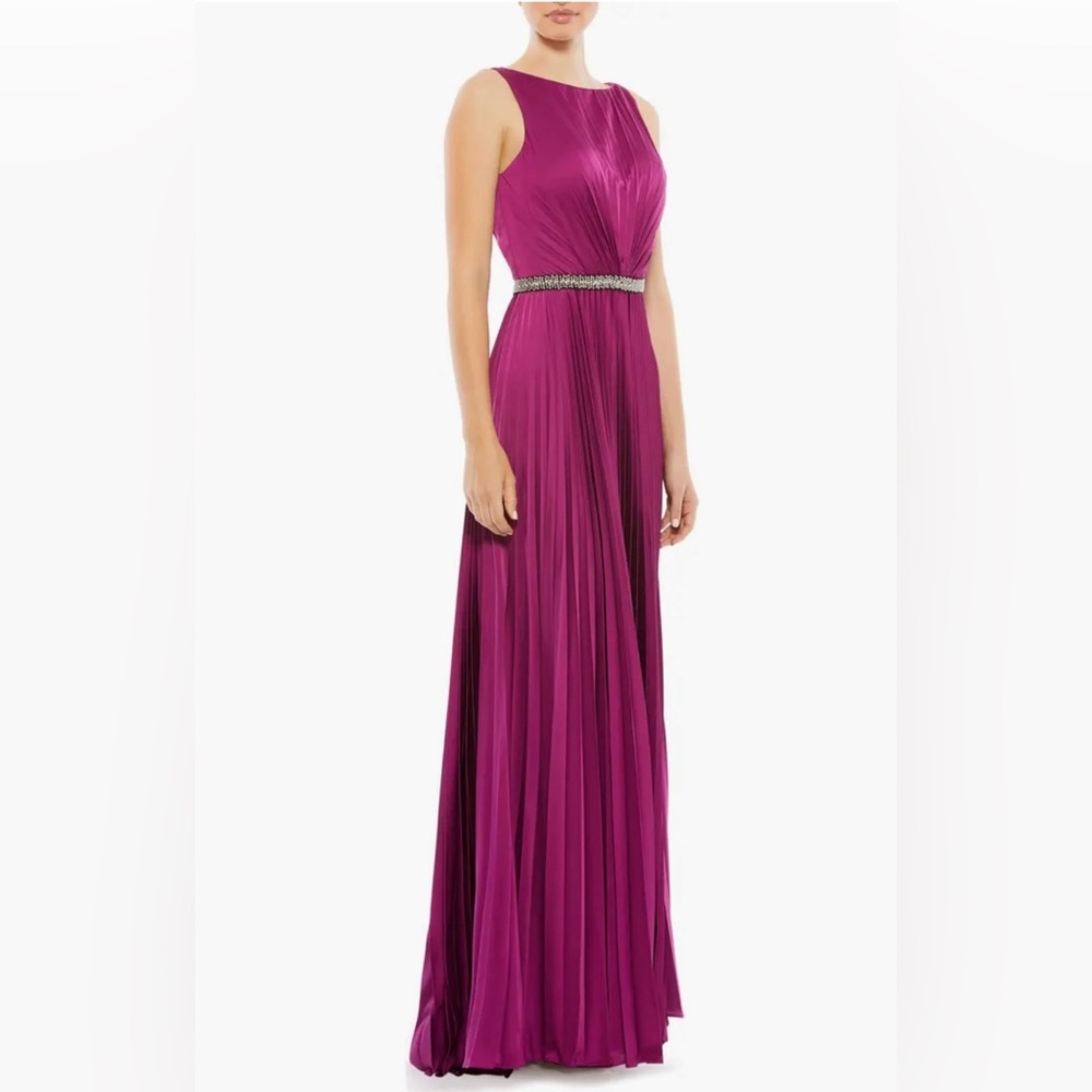 Ieena for Mac Duggal Crystal Pleated Satin A-Line Gown - Picture 2 of 9